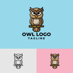 Modern Geometric Colorful owl logo and outline icon mascot vector 
