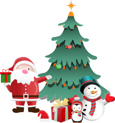 Christmas background with Santa Claus, snowman and christmas tree. for posters, banners, brochure and other winter events. Clipart Transparent PNG