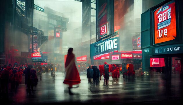 New York City Street, Times Square Painting Illustration