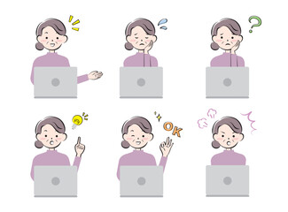 パソコンを操作するシニア女性　感情　正面