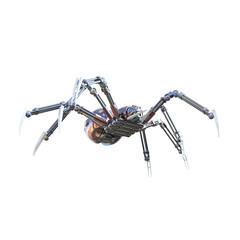 Mechanical Spider Artificial Intelligence. High resolution image isolated on transparent background. 3D Rendering, 3D Illustration, PNG.