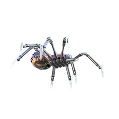 Mechanical Spider Artificial Intelligence. High resolution image isolated on transparent background. 3D Rendering, 3D Illustration, PNG.