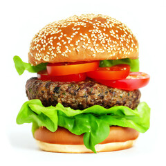 delicious healthy vegan burger, isolated on white background