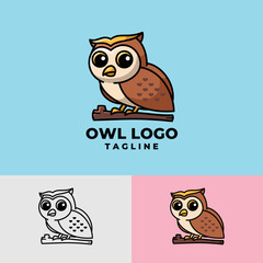 Cute and clean owl cartoon character premium mascot logo design