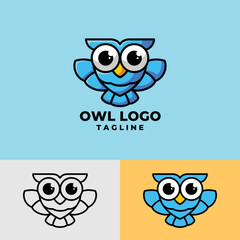 Smart outline mark owl cartoon character premium mascot logo design