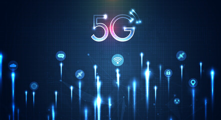 Communication technology for internet business. fiber optic, speed line and futuristic background for 5g or 6g technology wireless data transmission, high-speed internet in abstract. vector design