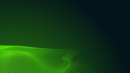 Dot green wave light screen gradient texture dark background. Abstract  technology big data digital background. 3d rendering.