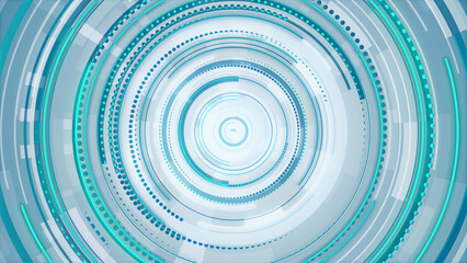 Circle white blue and green neon lines technology Hi-tech bright background. Abstract graphic digital future scifi concept design.