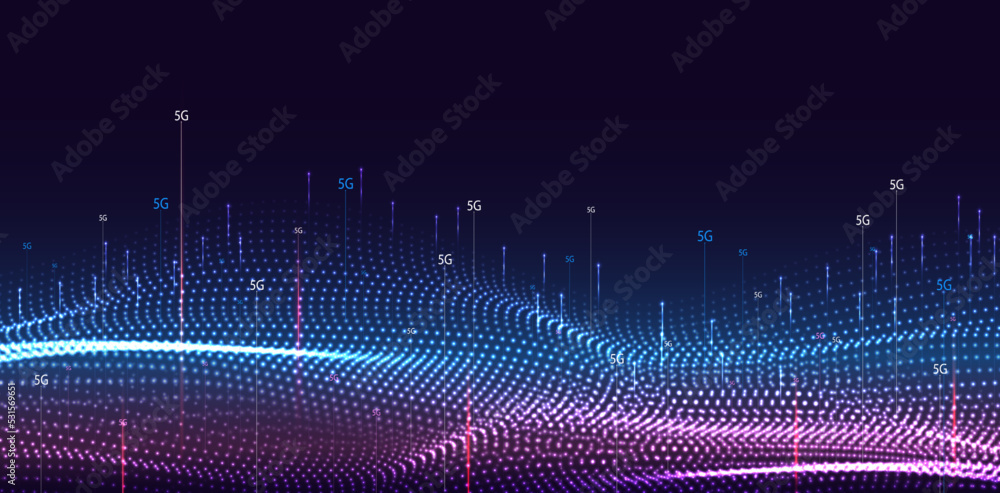 Poster 5g or 6g dot line mobile technology. wireless data network and connection technology concept. high-s