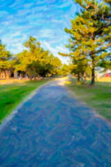 Naklejka premium 森林公園の散歩道 絵画調