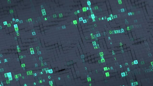 Digital code machine language visualization. Seamless loop 3D animation