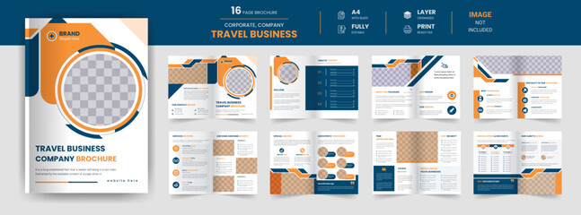 16 Page tour and travel agency business brochure corporate company profile and  annual report design