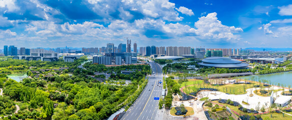 Fototapeta premium Urban environment of Shaoxing Olympic Sports Center, Zhejiang Province, China