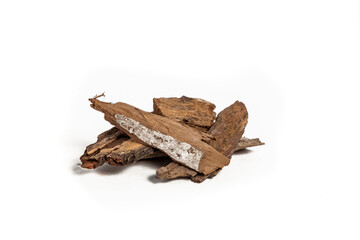 Tree bark of Medicinal Neem or azadirachta indica on  white background