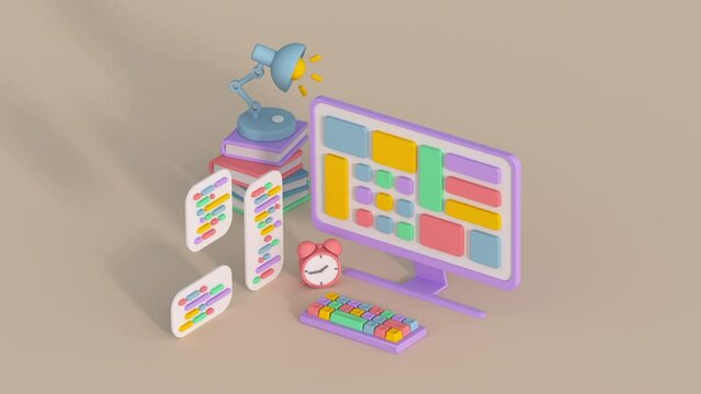 Web development and coding concept. Isometric cartoon style 3D render animation