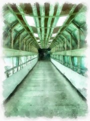 overpass walkway watercolor style illustration impressionist painting.