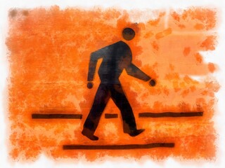 pedestrian traffic sign watercolor style illustration impressionist painting.