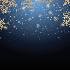 Happy New Year or Xmas background with falling golden snowflakes. Vector