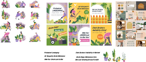 Template social media post set with gardening service