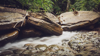 Waterfalls and streams during the waterless period in Nam Nao National Park of Thailand.