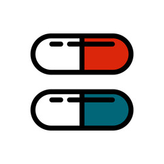 Pill icon. Medical symbol, designation of a hospital, treatment or medicine. Matrix. Isolated raster illustration on white background.