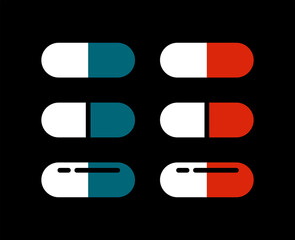 Pill icon. Medical symbol, designation of a hospital, treatment or medicine. Matrix. Isolated raster illustration on black background.