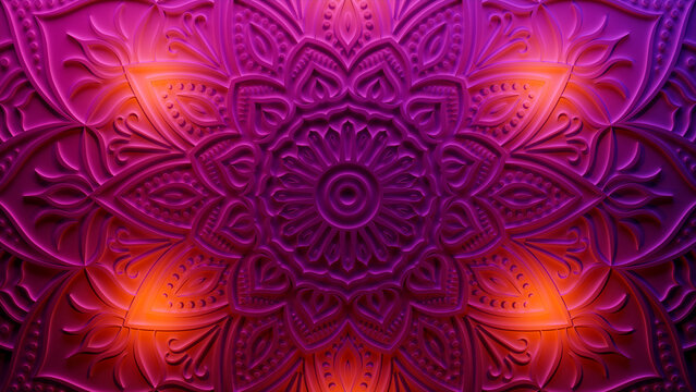 Pink Surface with Extruded Ornate Pattern. Three-dimensional Diwali Celebration Background.