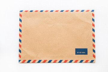 envelope post airmail for ducument business work arrangement flat lay style on background white