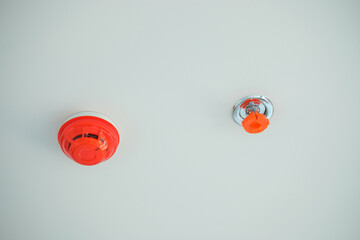 New Fire Sprinkler and Smoke sensor detector mounted on roof in home or apartment