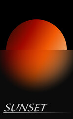 Sunset on a dark background. Vector illustration of sunset landscape with reflection. Sketch for creativity.