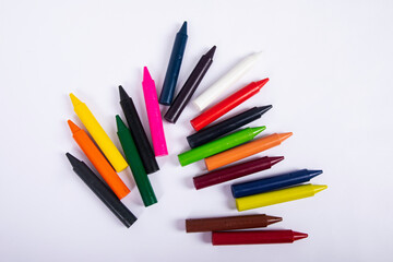 Set of colored crayons, of all colors