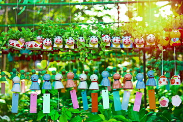 Wind chime pottery crafts with miniature plant pots as souvenirs