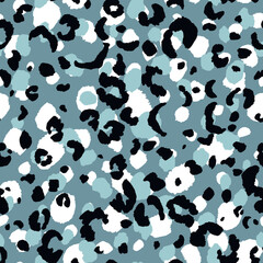 Abstract modern leopard seamless pattern. Animals trendy background. Blue and black decorative vector stock illustration for print, card, postcard, fabric, textile. Modern ornament of stylized skin