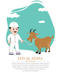 Obraz na płótnie Canvas eid al adha poster with boy and goat vector