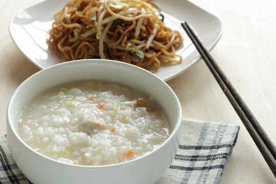 Homemade Chinese food, chicken and carrot congee for comfort food image