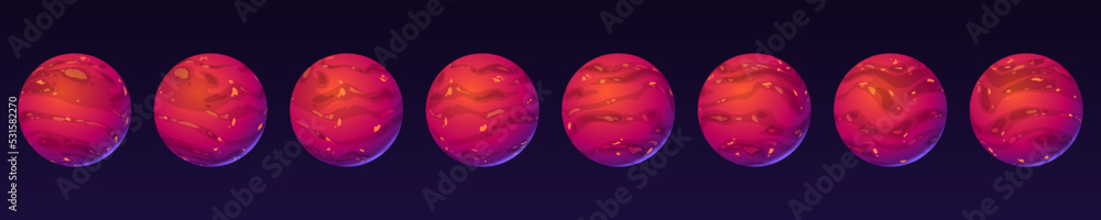 Poster red planet turnaround animation, mars globe with textured surface rotation sprite sheet, sequence fr