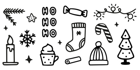 Christmas cute decoration elements in doodle style