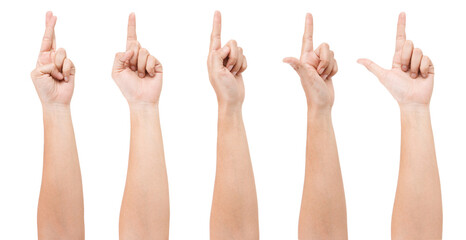 Male asian hand gestures isolated over the white background. CROSS FINGER POSE. Pointing Pose.