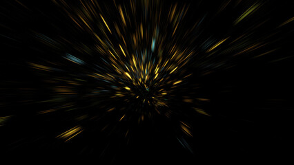 Obraz premium Abstract gold and blue sparkles. Fantastic space background. Digital fractal art. 3d rendering.