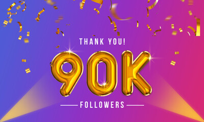 Thank you, 90k or Ninety thousand followers celebration design, Social Network friends, Subscribers, followers, or likes celebration background