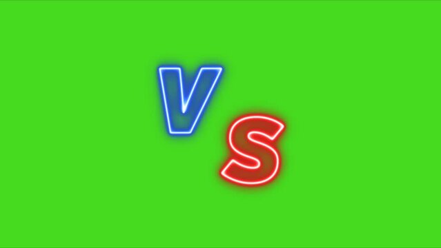 versus animation text make with neon light on green background, 