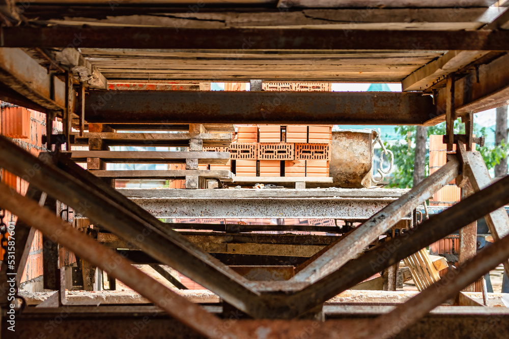 Poster formwork for pouring the second floor of a monolithic building. reinforcement of walls and ceiling. 