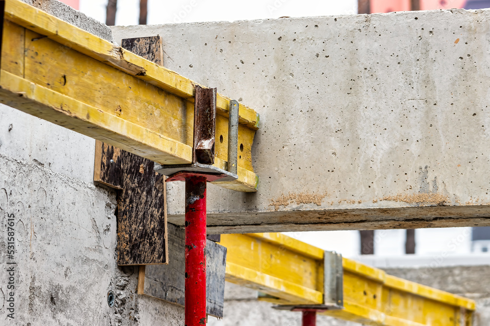 Poster formwork for pouring the second floor of a monolithic building. reinforcement of walls and ceiling. 