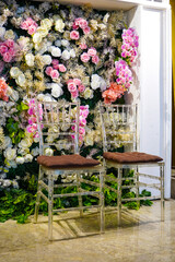 Interior design of a wedding chair with a floral background