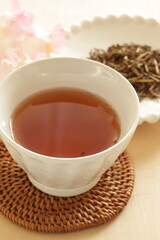 Japanese tea, Hōjicha, the green tea roasted in a porcelain pot over charcoal