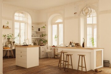 3D rendering of a rustic chic style kitchen