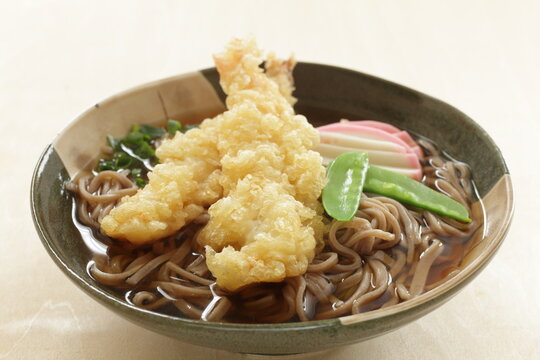 Japanese food, prawn Tempura and soba noodles for new year eve food image