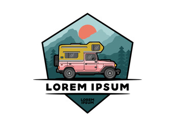 Stocky camper car illustration badge
