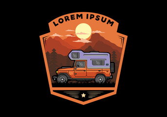 Stocky camper car illustration badge