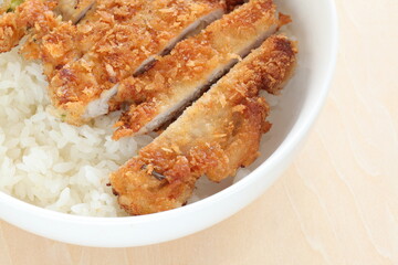 Japanese food, homemade pork cutlet on rice served with Lime